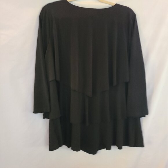 Susan Graver Blouse Black SZ XL Tiered Liquid Knit 3/4 Sleeve - Picture 5 of 5